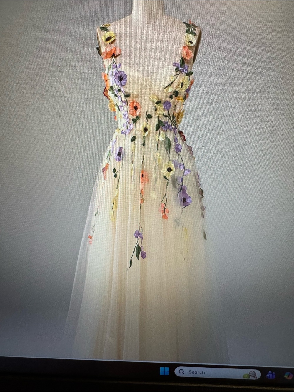 Ivory Tulle Prom Dress with Multi-Color Floral Appliqué
